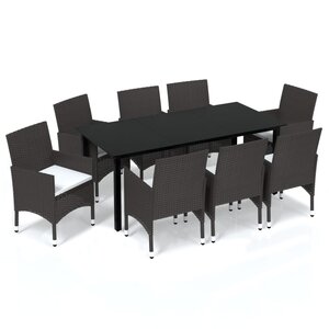 vidaXL Ensemble à manger de jardin et coussins 9 Pièces Poly rotin Marron