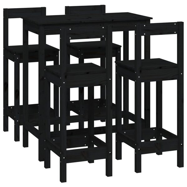 vidaXL Ensemble de bar 5 Pièces Noir Bois de pin massif