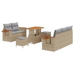 Ensemble de Canapé de Jardin 8 pièces avec Coussins Beige Poly Rotin Acacia