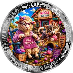 Monnaie KNIT HAPPENS AGAIN AI-NIMALS Chaos at the Farm 1 Oz Argent 1000 Francs Cameroon 2026 (PRÉCOMMANDE)