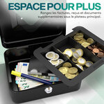 ACROPAQ Caisse à Monnaie - Petite caisse 20.5x16x9cm- 8 compartiments- 2 clés  Poignée de transport robuste- 100  sécurité - Noir