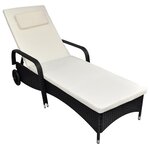 vidaXL Chaise longue avec coussin et roues Résine tressée Noir