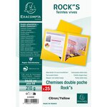 Paquet De 25 Chemises Double Poche Rock''s 210 - Double A4 Ou A3 - 24x32cm - Jaune Citron - X 10 - Exacompta