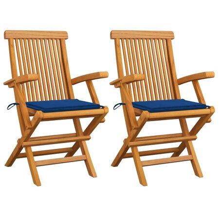 vidaXL Chaises de jardin et coussins bleu royal lot de 2 Bois de teck