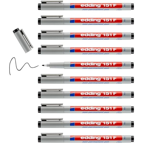 Feutre Non Permanent 151F Noir Pointe Fine 0 6 mm x 10 EDDING
