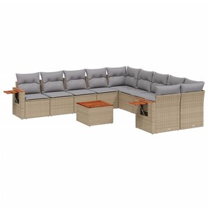 vidaXL Salon de jardin 11 Pièces avec coussins beige résine tressée
