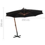 vidaXL Parasol suspendu avec mât Noir 3 5x2 9 m Bois de sapin massif