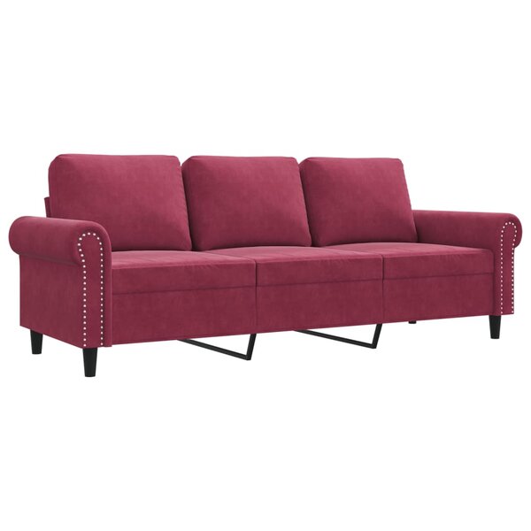 vidaXL Canapé à 3 places Rouge bordeaux 180 cm Velours