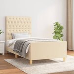 vidaXL Cadre de lit avec tête de lit Crème 90x200 cm Tissu