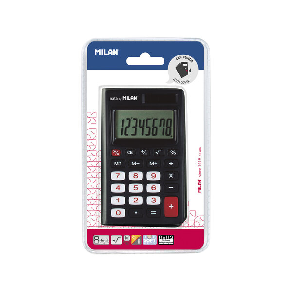 Calculatrice noire 8 chiffres avec étui