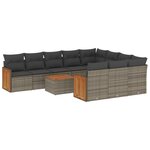vidaXL Salon de jardin 11 Pièces avec coussins gris résine tressée
