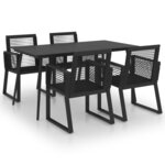 vidaXL Ensemble à manger d'extérieur 5 Pièces Rotin PVC Noir