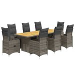 vidaXL Ensemble de bistro de jardin 9 Pièces coussins gris poly rotin