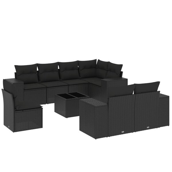 vidaXL Salon de jardin 9 Pièces avec coussins noir résine tressée