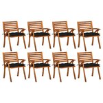 vidaXL Chaises de jardin avec coussins lot de 8 Bois d'acacia solide