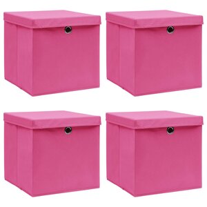 vidaXL Boîtes de rangement avec couvercles 4 Pièces Rose 32x32x32cm Tissu