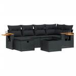 vidaXL Salon de jardin 7 Pièces avec coussins noir résine tressée