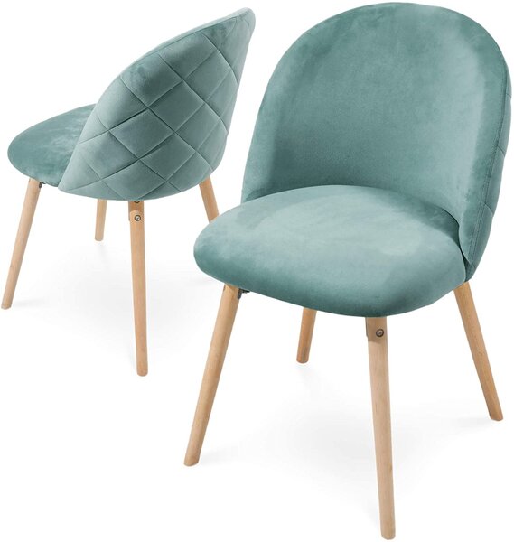 Lot de 2 chaises de salle à manger en velours pieds en bois hêtre style moderne chaise scandinave pour salon chambre cuisine bureau turquoise 01_0000153