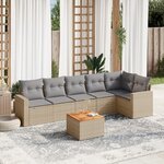 vidaXL Salon de jardin avec coussins 7Pièces mélange beige résine tressée