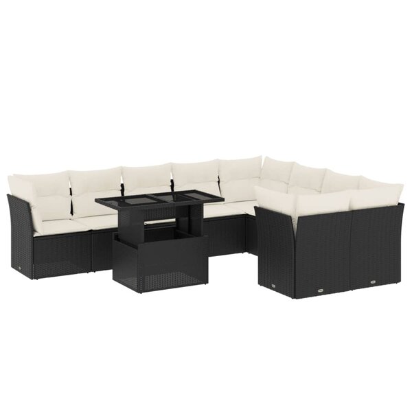 vidaXL Salon de jardin 10 Pièces avec coussins noir résine tressée