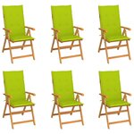 vidaXL Chaises de jardin lot de 6 avec coussins vert vif Bois de teck