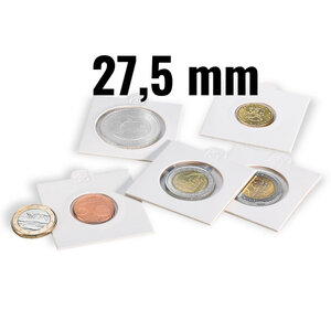 Cadres cartonnés autocollants pour monnaies jusqu'à 27 5 mm. Paquet - 100 étuis