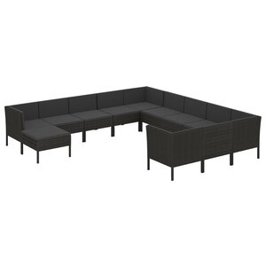 vidaXL Salon de jardin 12 Pièces avec coussins résine tressée noir