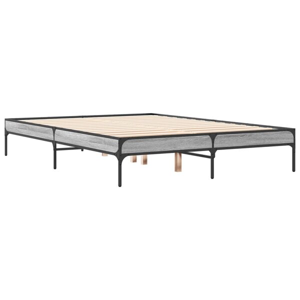 vidaXL Cadre de lit sonoma gris 135x190 cm bois d'ingénierie et métal