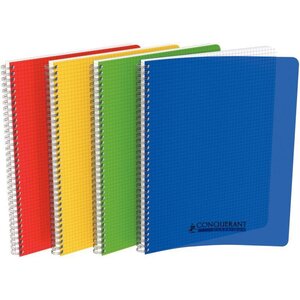 Cahier spirale 180 pages 5x5 90 g avec couverture polypropylène assortie  format 21 x 29 7 cm CONQUERANT
