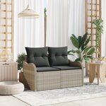 Canapé de jardin 2 places vidaXL avec rangement et coussins gris clair en poly rattan