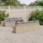 vidaXL Ensemble de salon de jardin 7 pièces avec coussins Beige en poly rattan