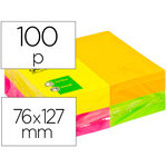 Bloc-notes q-connect quick notes couleurs néon rainbow 76x127mm 100f repositionnables roseorange/vert/jaune 12 blocs