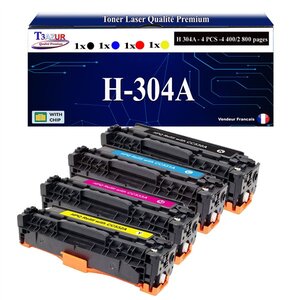 T3AZUR -4x Toners compatibles avec CC530A 304A pour HP Color LaserJet CP2026 CP2026DN CP2026N CP2027 CP2027DN CP2027N - Magenta