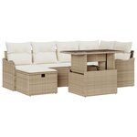 Ensemble de 7 pièces de Canapés de Jardin avec Coussins Beige Rattan PE