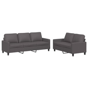 vidaXL Ensemble de canapés 2 Pièces avec coussins Gris Similicuir