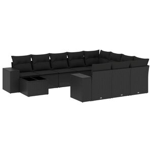 vidaXL Salon de jardin 11 Pièces avec coussins noir résine tressée