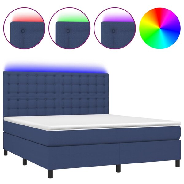 vidaXL Sommier à lattes de lit et matelas et LED Bleu 180x200 cm Tissu