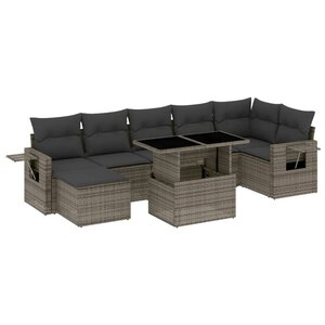 vidaXL Salon de jardin 8 Pièces avec coussins gris résine tressée
