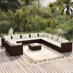 vidaXL Salon de jardin 12 Pièces avec coussins Marron Résine tressée