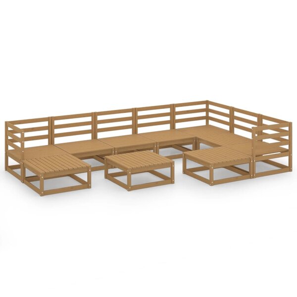 vidaXL Salon de jardin 10 Pièces marron miel bois de pin massif