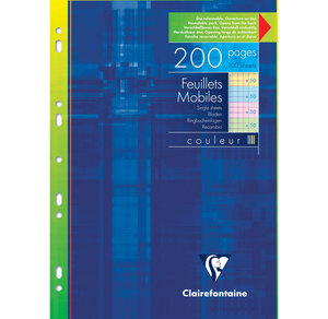 Feuillets mobiles couleur s/étui 21x29,7 200p (50x4 coul.assorties) Q.5x5 CLAIREFONTAINE