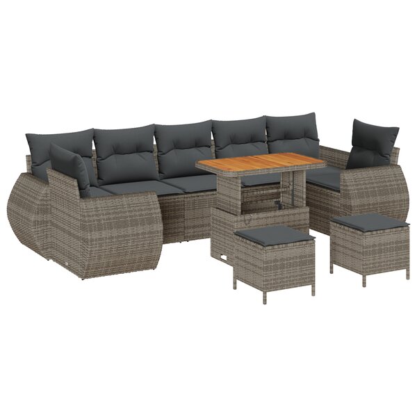 Canapés de Jardin de 10 Pièces avec Coussins Gris Poly Rattan Acacia
