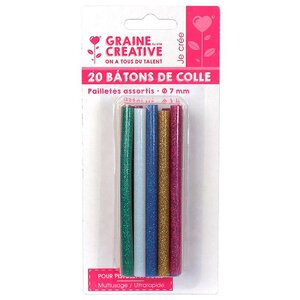 20 bâtonnets de colle pour pistolet à colle Ø 7 mm - Couleurs à paillettes