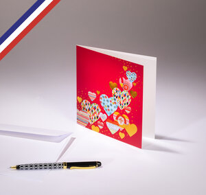 Carte double all you need is love créée et imprimée en france sur papier certifié pefc - envolée de cœurs