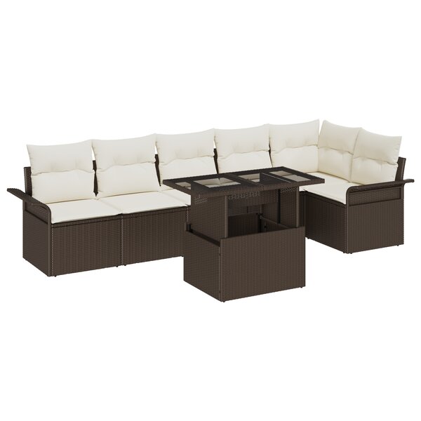Ensemble de canapé de jardin 7 pièces avec coussins en rattan synthétique marron