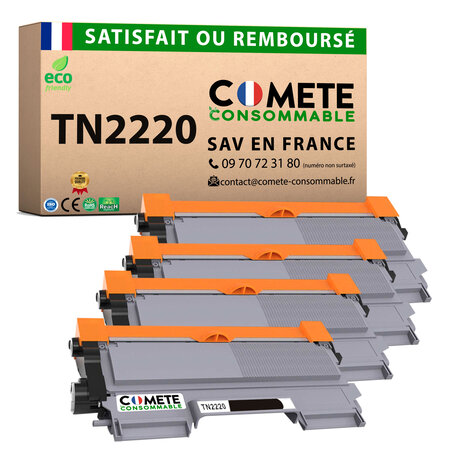 COMETE - Cartouche d'encre Toner Compatible avec Brother TN2220 TN-2220 pour Imprimante Brother Noir MFC-7360N DCP-7055 HL-2130 MFC-7460DN HL-2240 HL-2240D HL-2250DN (4 Noirs)-livraison gratuite