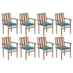 vidaXL Chaises de jardin empilables avec coussins 8 Pièces Teck solide