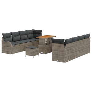 Ensemble de Canapé de Jardin vidaXL 11 pièces avec Coussins Gris Poly Rattan Acacia
