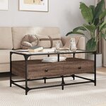 vidaXL Table basse et dessus en verre chêne marron 98 5x50x45 cm acier