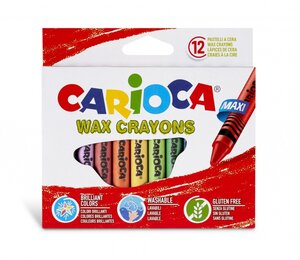 Carioca Maxi Pack de 12 Crayons - Couleurs Vives - Lavables - Corps Ø 12 mm - Couleurs Diverses